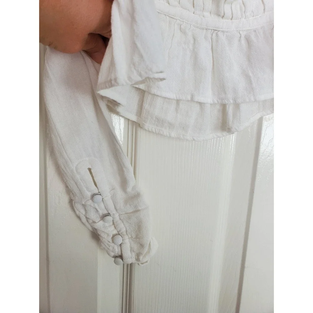 Free People Aurora Top Sweetheart Neck White Smocked Peplum Boho Cottagecore M